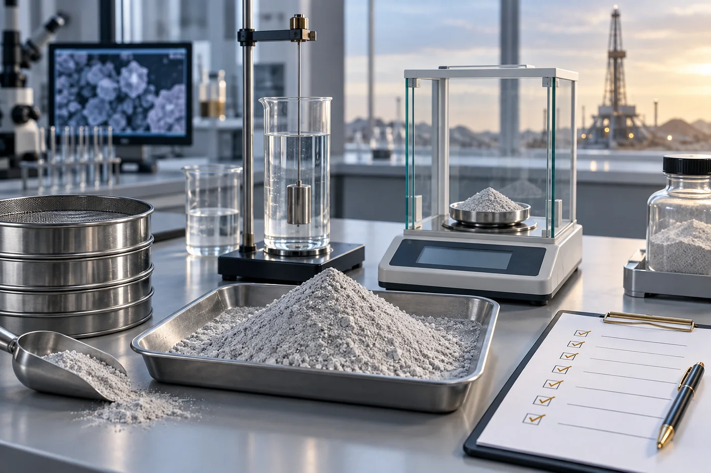 Drilling barite powder with density equipment, laboratory balance and test sieves